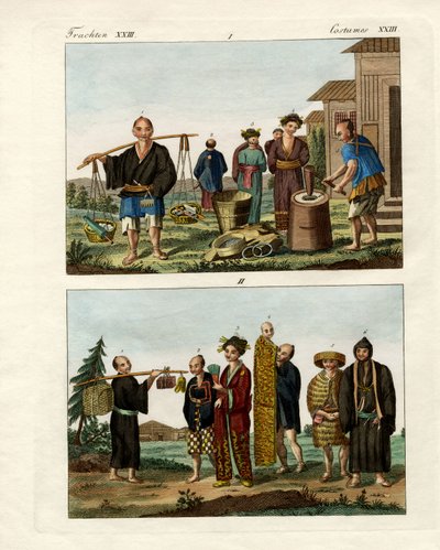 Japanese Dresses (coloured engraving) by German School