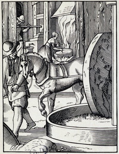 Oil press - German engraving by German School