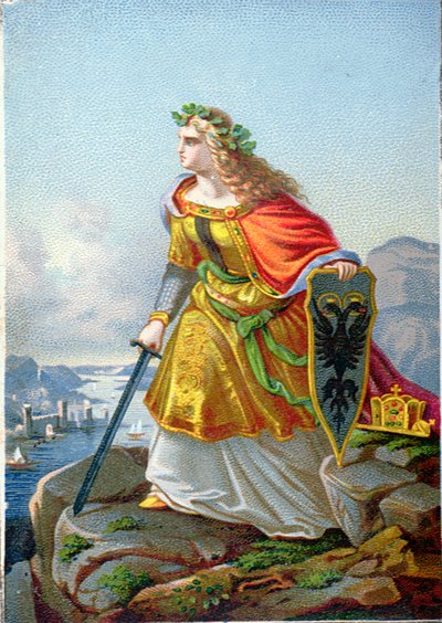 Postcard depicting Germania and the Rhine, c.1860 by German School