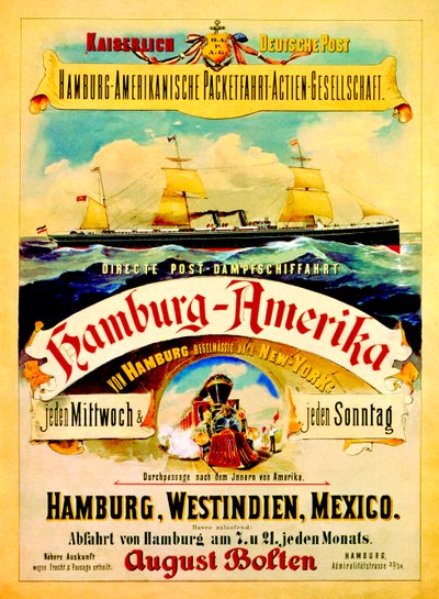 Poster Advertising the Hamburg American Line, 1883 by German School