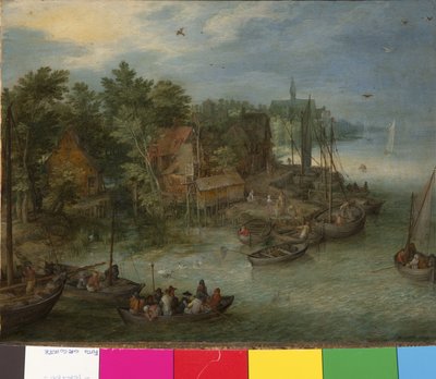 River Landscape with Landing, 1603 by German School