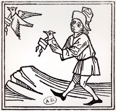 Sending a letter by Pigeon Post, 1488 by German School