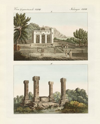 Strange Memorials in Abyssinia (coloured engraving) by German School