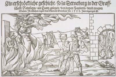 Three Witches Burned Alive, pamphlet illustration by German School