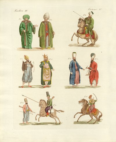 Turkish National Costumes (coloured engraving) by German School