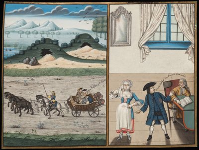 Wagon scene and a moneylender by German School