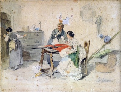 Women Manufacture a Tricolour Flag by Gerolamo Induno
