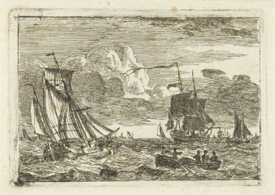 Various Sailing Ships and a Sloop at Sea by Gerrit Groenewegen