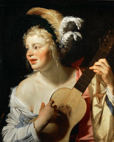 Woman Playing the Guitar by Gerrit van Honthorst