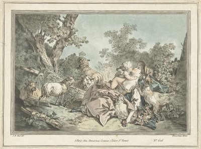 Shepherdess Embraced by Amor by Gilles Antoine Demarteau