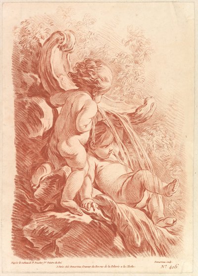 Fountain with Two Cupids, ca. 1773 by Gilles Demarteau