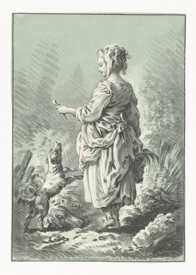 Young Woman with Dog by Gilles Demarteau