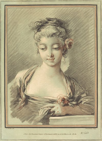 Young Woman with a Rose by Gilles Demarteau