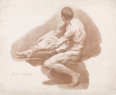 Seated Male Nude by Gilles Demarteau