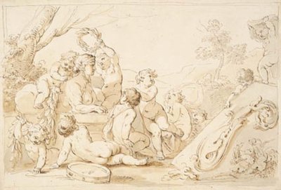 Playing Putti Wreathing a Sphinx by Giovanni Battista Cipriani