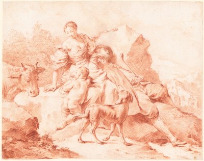 A Shepherd Family Resting by Giovanni Battista Piazzetta