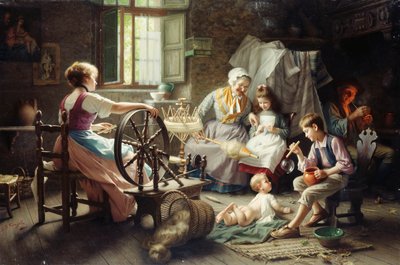 At the Spinning Wheel by Giovanni Battista Torriglia