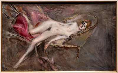 Nude Woman on Pink Pillows by Giovanni Boldini