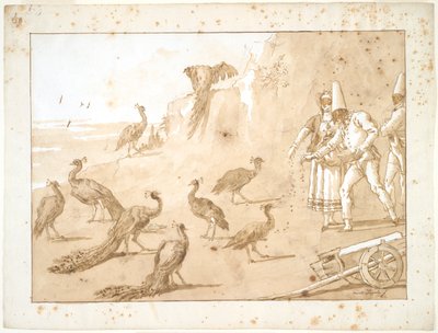 Punchinello Feeding the Peacocks by Giovanni Domenico Tiepolo