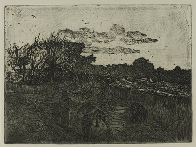 Country at Sunset with Swineherds by Giovanni Fattori