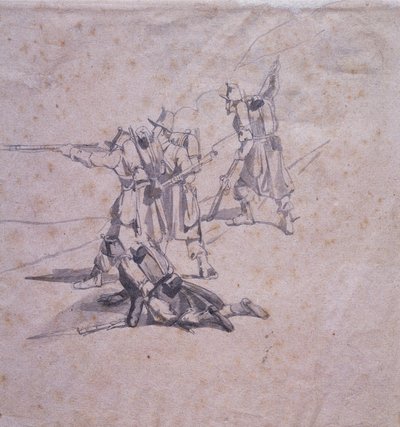 Four Soldiers in Action by Giovanni Fattori