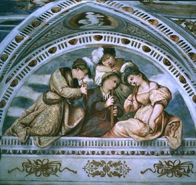 The Concert: wind instruments, lunette by Girolamo Romanino