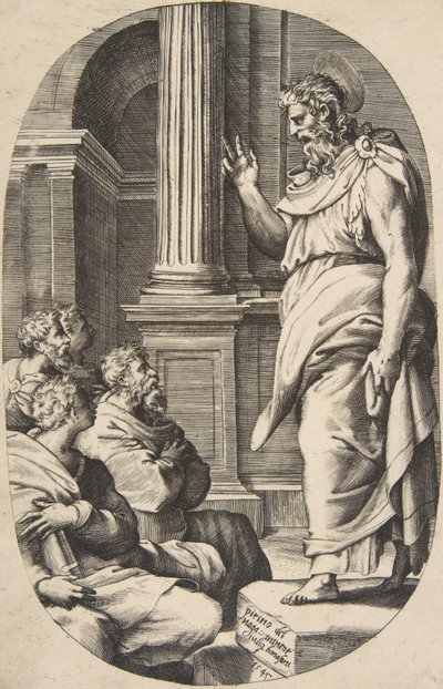 Saint Paul Preaching, an oval composition, 1547 by Giulio Bonasone