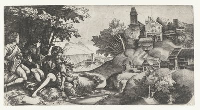 Musical Shepherds in a Landscape by Giulio Campagnola