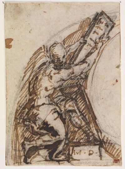 Seated Man with a Writing Tablet(?). Architectural Detail by Giulio Campi