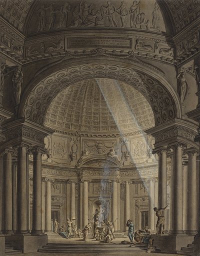 Round Temple with Sacrifice Scene by Giulio Quaglio