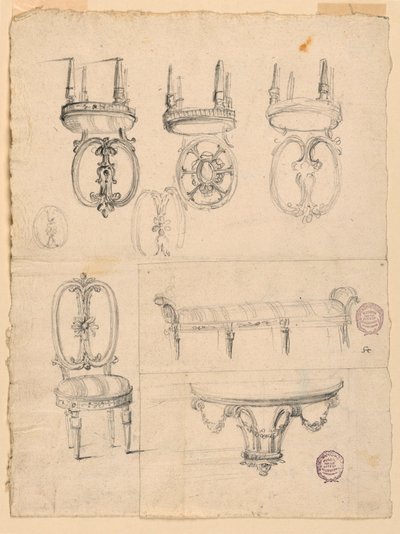 Chairs and Architectural Sketches by Giuseppe Barberi