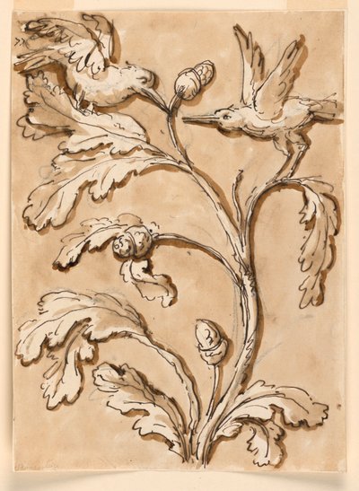 Two Birds in Foliage with Seed Pods by Giuseppe Barberi