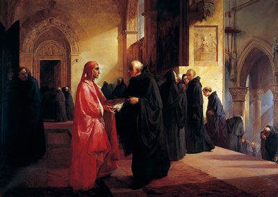 Meeting between Dante and Fra Ilario by Giuseppe Bertini