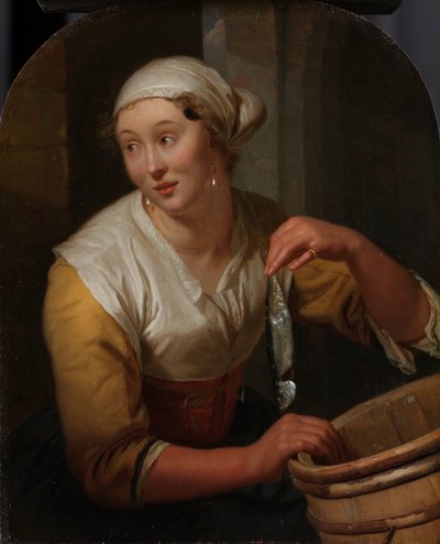 Woman Selling Herrings by Godfried Schalcken