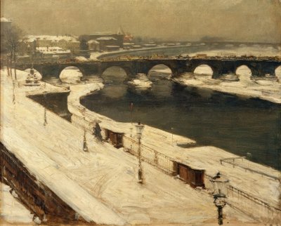 Elbe and Augustus Bridge in Winter by Gotthardt Johann Kuehl