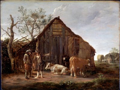 Two Peasants with Cows by Govaert Camphuysen