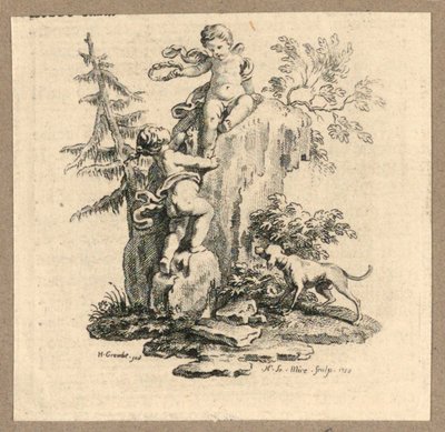 Cupid and a Girl Upon Boulder by Gravelot