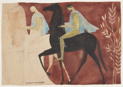 Two Young Men on Horseback. Draft for Room Decoration by Gudrun Traustedt