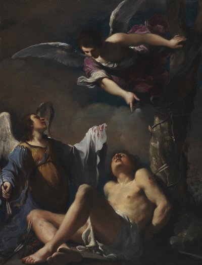 St. Sebastian Succoured by Two Angels by Guercino