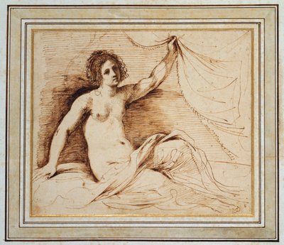 A Reclining Nude Woman Lifting a Curtain by Guercino