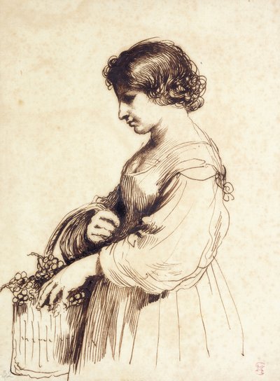A Young Woman Holding a Fruit Basket by Guercino