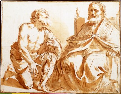 Seated Bishop and Kneeling Saint by Guercino