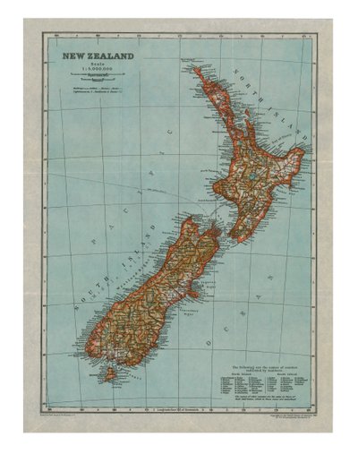 Map of New Zealand, c1910 by Gull Engraving Company