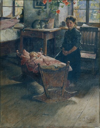 At the Cradle by Gustav Adolf Hessl