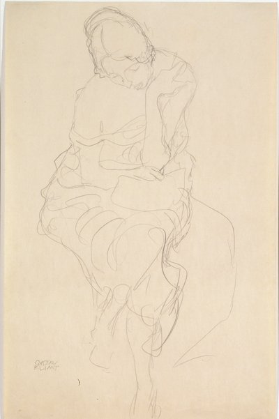 Seated on a Stool, Front View by Gustav Klimt