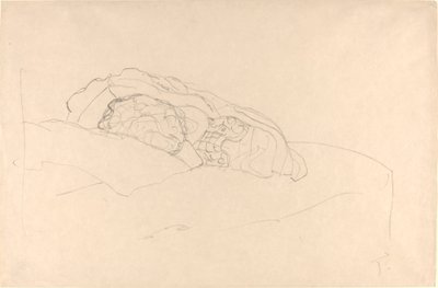Curled up Girl on Bed by Gustav Klimt