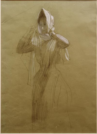 Standing Young Woman Tying a Headscarf by Gustav Klimt
