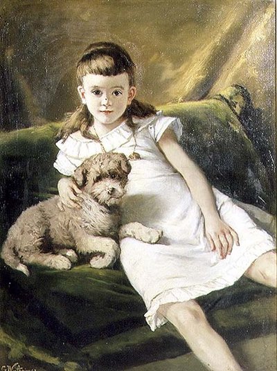 Young Girl with Dog by Gustav Wertheimer