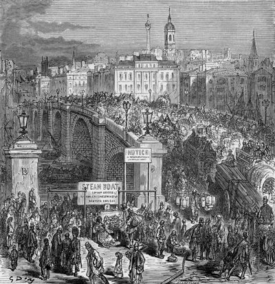 Busy Scene on London Bridge, 1872 by Gustave Dore