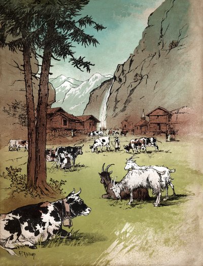 Farm in Switzerland (Illustration, ca. 1910) by Gustave Fraipont